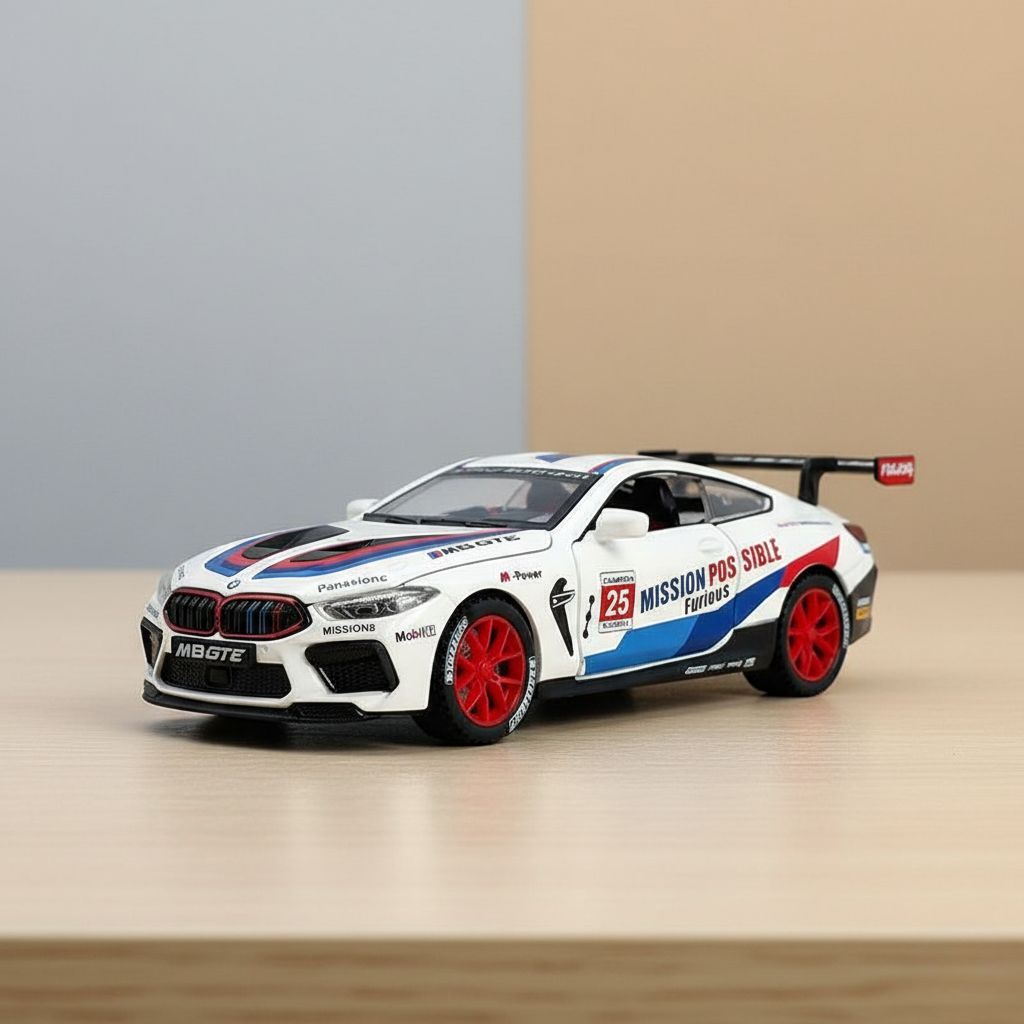 Mini Auto BMW M8 GT3 White 1:32 Scale Diecast Car Model – Opening Doors & Pull-Back Action