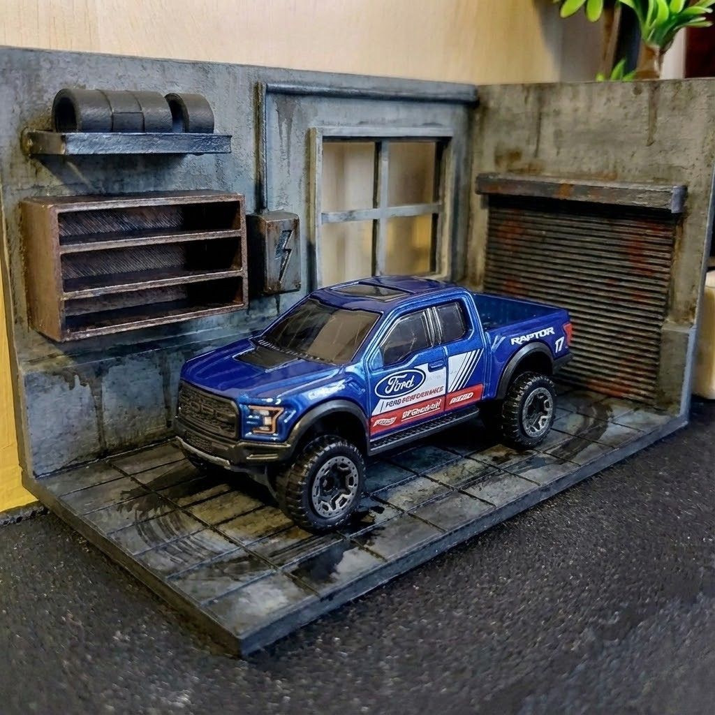 Garage Diorama Desktop Display Stand for Hot Wheels & 1:64 Scale Die-Cast Cars | 3D Printed PLA | DIY Paintable Model