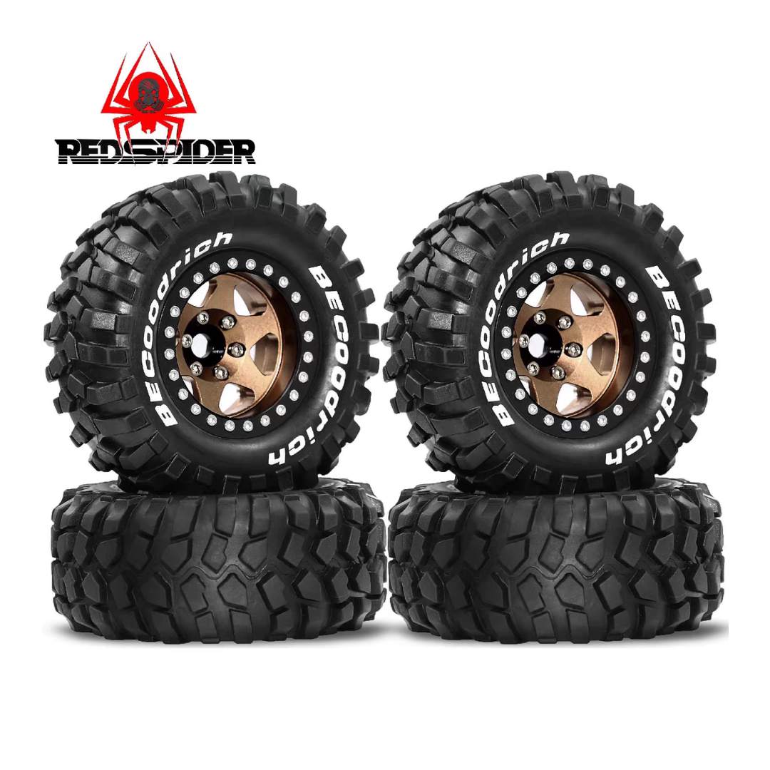 Red Spider 1.9-Inch Bronze Beadlock Wheels with 95mm Tires for Crawlers (Set of 4)