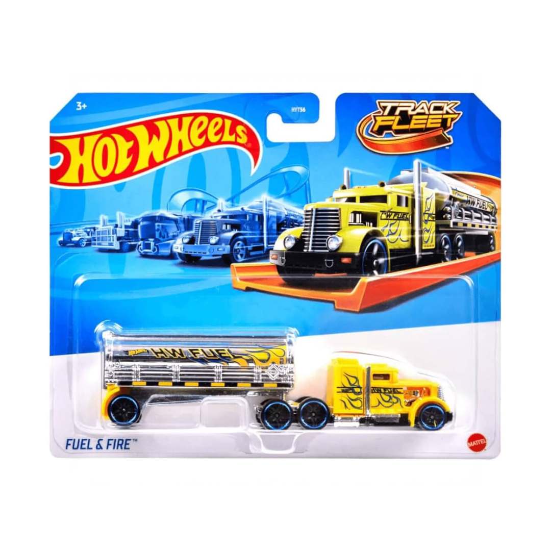 Hot Wheels Track Fleet – Fuel & Fire 1:64 Die-Cast Cab & Trailer Truck