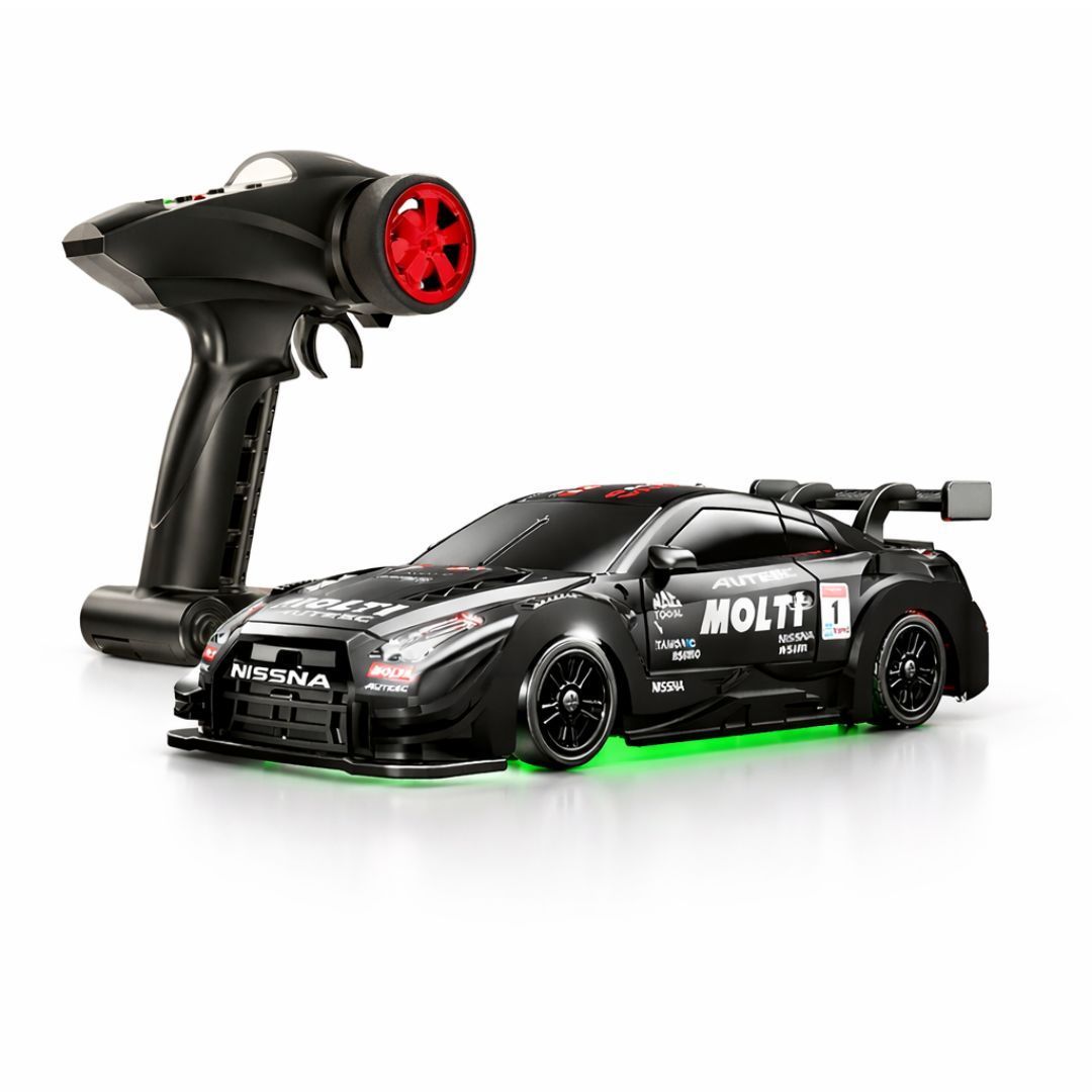 88RC Nissan GTR-Style 1:43 4WD RC Drift Car with Gyro, Alloy Body & LED Lights – Black (India)