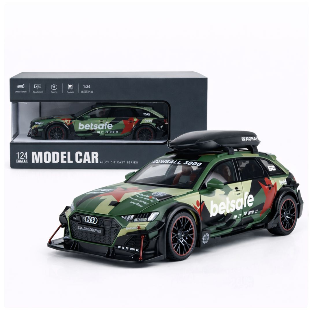1:24 Scale Audi RS6 Modified Sport – Camo Green | Big Size Metal Die-Cast Car with Openable Doors, Pull-Back, Lights & Sound (India)