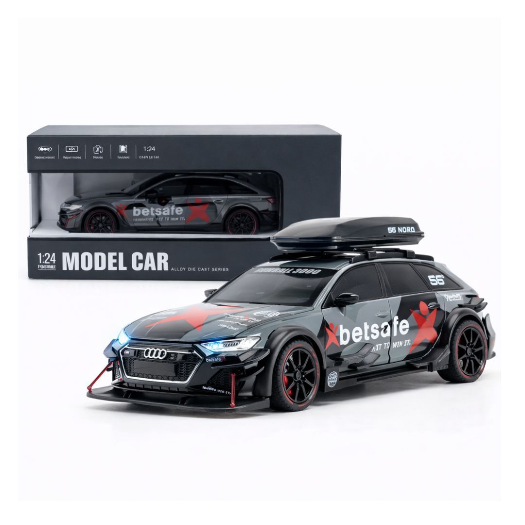1:24 Scale Audi RS6 Modified – Black | Premium Die-Cast Metal Car with 6 Openable Parts, Pull-Back Action, Lights & Sound (India)