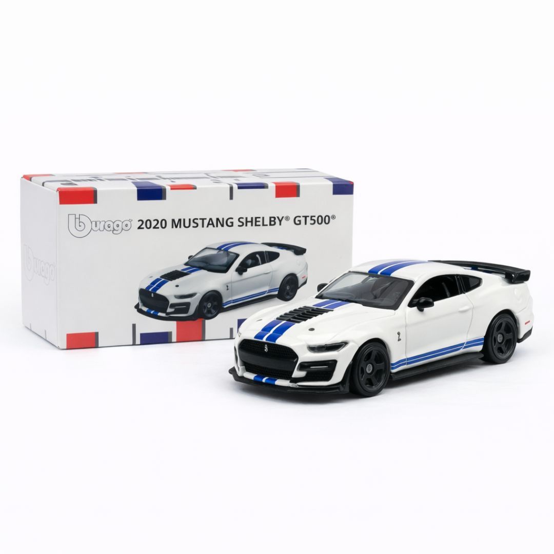 Bburago 2020 Ford Mustang Shelby GT500 – White | 1:64 Scale Official Die-Cast Muscle Car Model