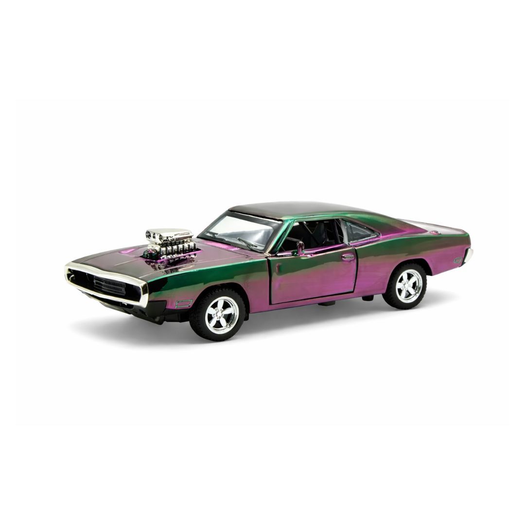 1:32 Scale 1970 Dodge Charger Vintage Muscle Car Model – Green to Purple Gradient Finish with Opening Hood & Display Base