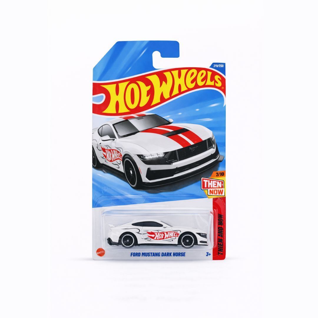 Hot Wheels Ford Mustang Dark Horse – White | 1:64 Scale Diecast | Then and Now Series | Mainline | 219/250 (Imported)