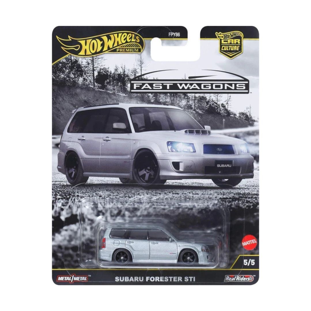 Hot Wheels Premium Fast Wagons Subaru Forester STi – 1:64 Car Culture Die-Cast (Real Riders | Metal/Metal | Grey)