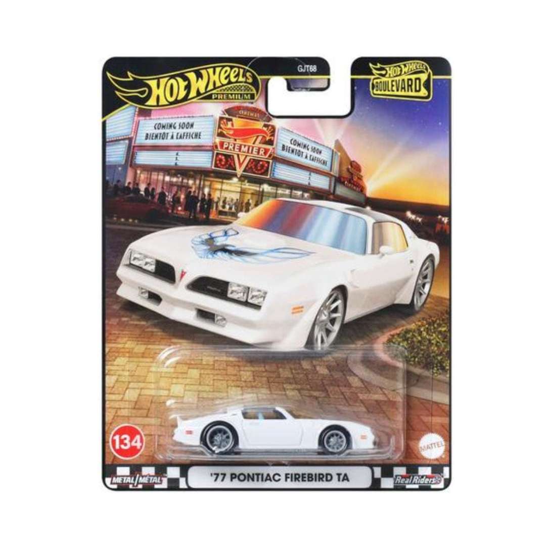 Hot Wheels Boulevard ’77 Pontiac Firebird T/A – Premium 1:64 Die-Cast (GJT68, Real Riders, Imported Card)