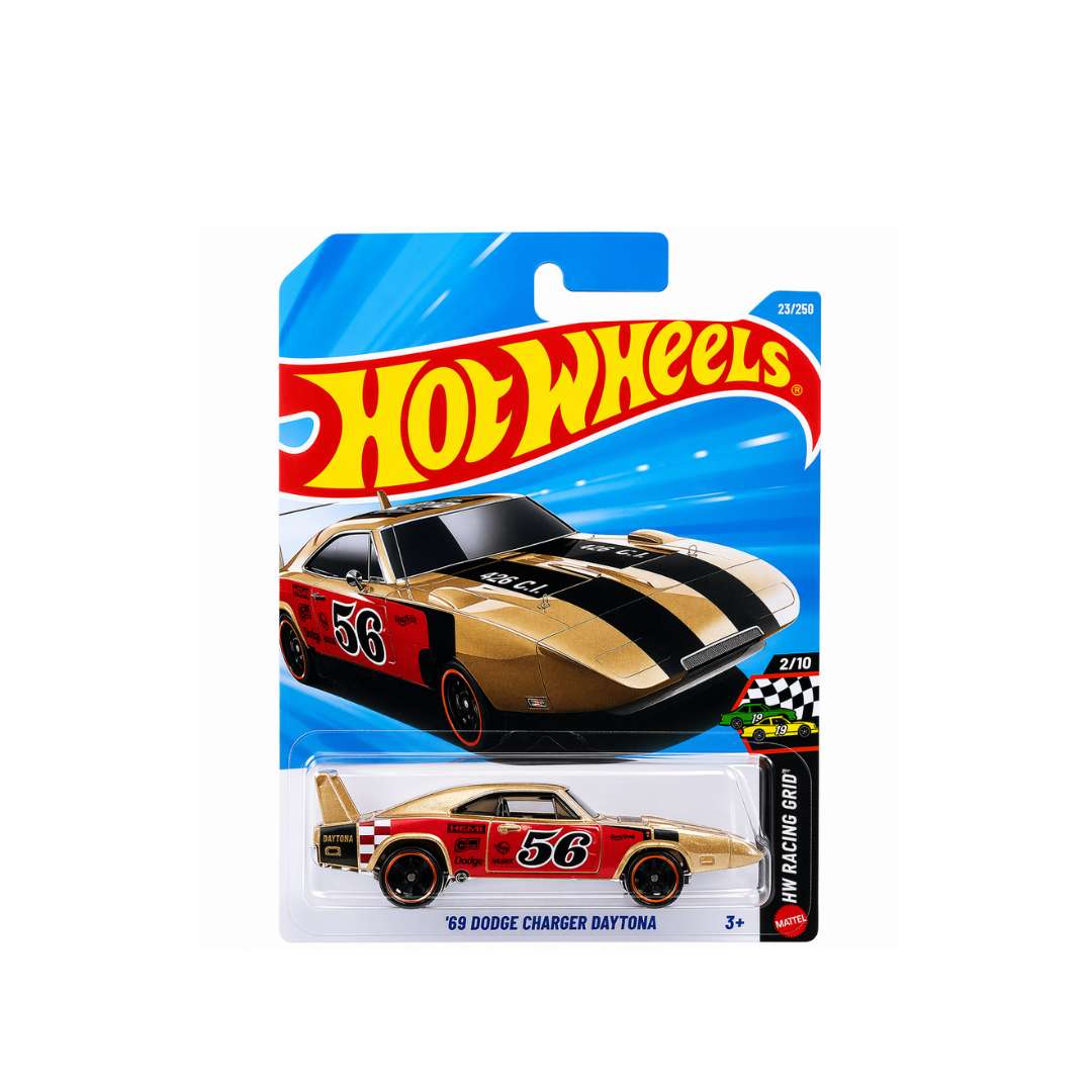 Hot Wheels ’69 Dodge Charger Daytona Gold (23/250) HW Starting Grid 2/10 – 1:64 Scale
