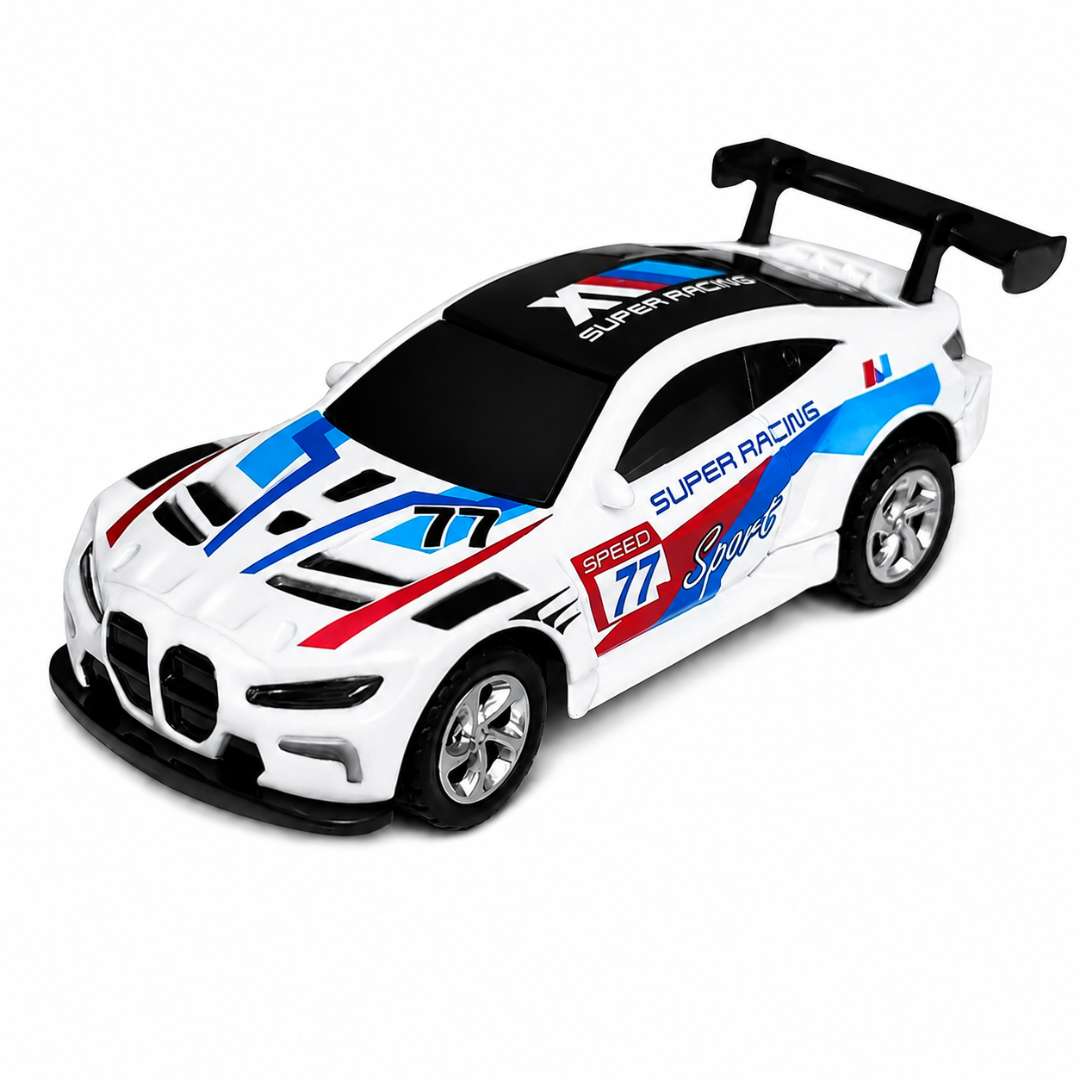 1:64 BMW M4 Mini Alloy RC Drift Car with Mobile App Control – 2.4GHz Rechargeable Desktop Racing Car white