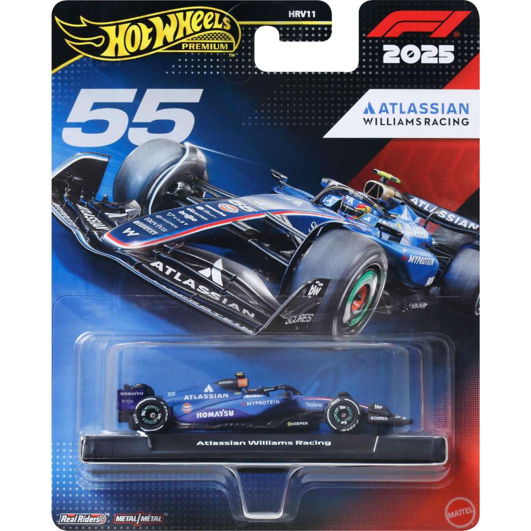 Hot Wheels Premium Atlassian Williams Racing No. 55 Die-Cast Formula 1 Race Car (2025) – 1:64 Scale Collectible