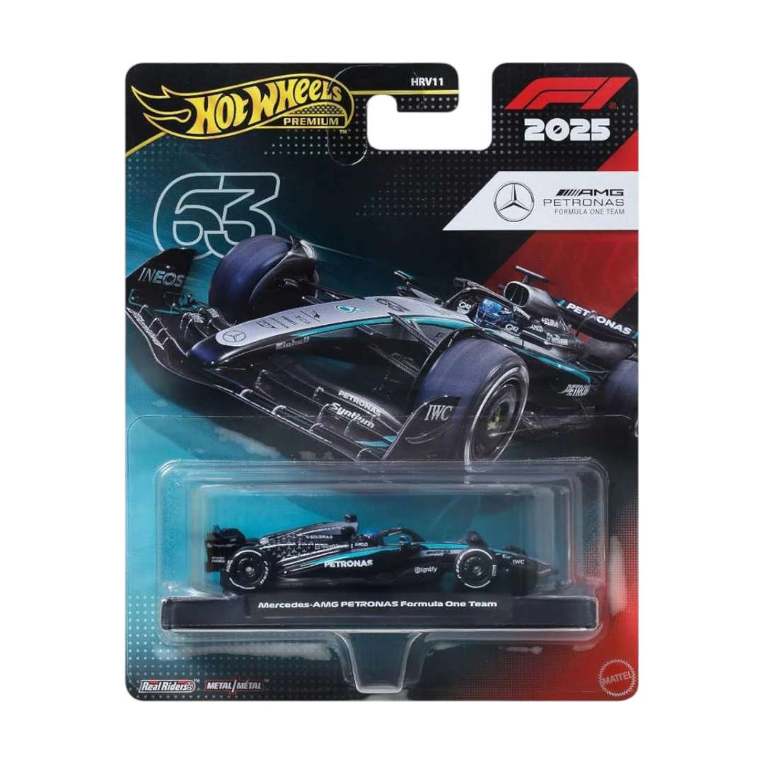 Hot Wheels 2025 Formula 1 Mercedes-AMG PETRONAS Formula One Team (#63) Imported Premium Die-Cast Race Car – 1:64 Scale