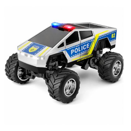 1:64 Police Monster Cyber Truck Mini Alloy RC Drift Car with Mobile App Control – 2.4GHz Rechargeable Desktop Racing Car- White