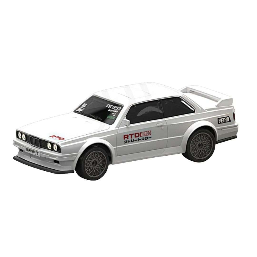 WHOOSH BMW K3 1:43 Scale RC Drift Car – Classic Retro Coupe 4WD Mini Drift Racer (White)