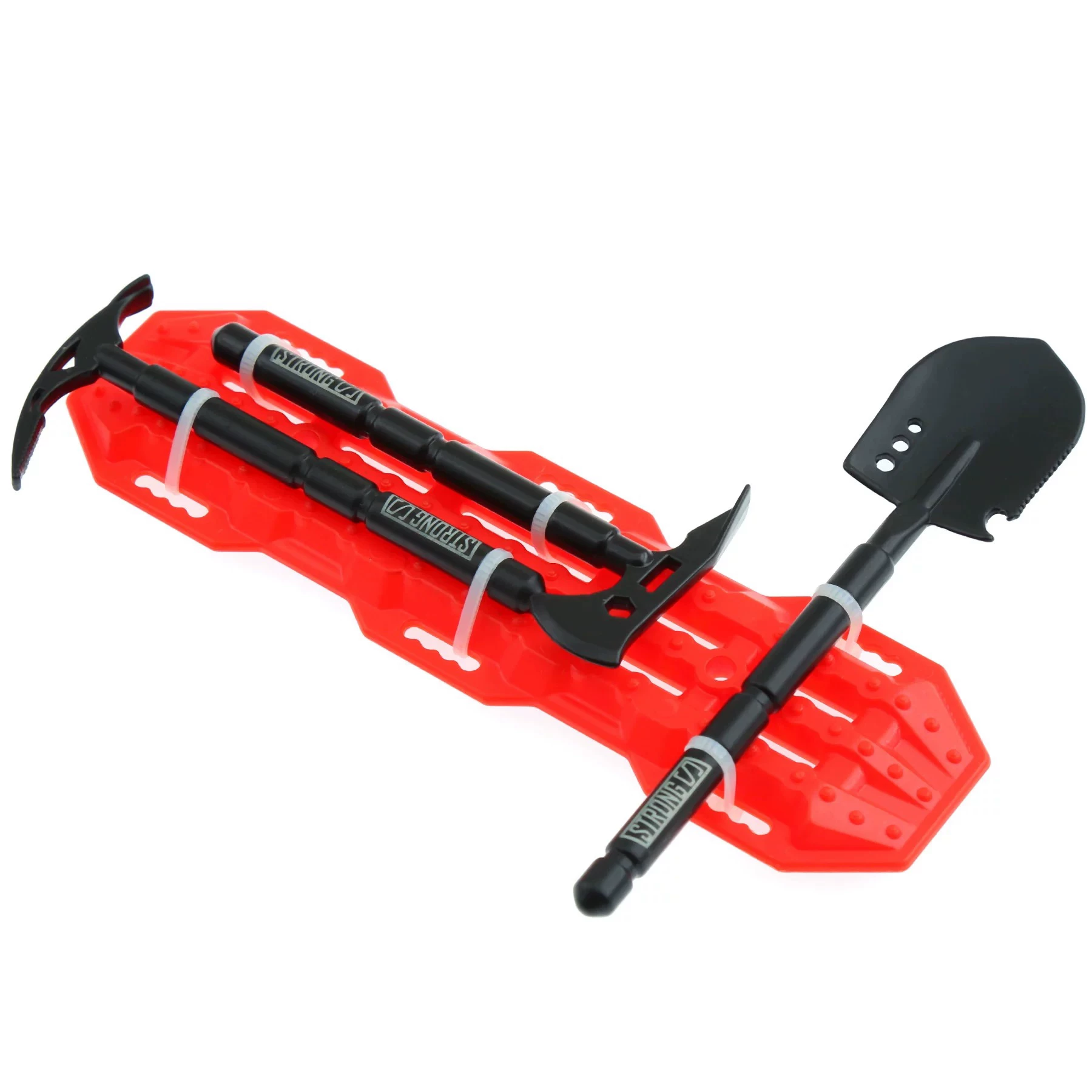 RC Scale Recovery Tool Set with Sand Ladders – Metal Shovel, Axe & Pickaxe for 1/10 & 1/8 RC Crawlers