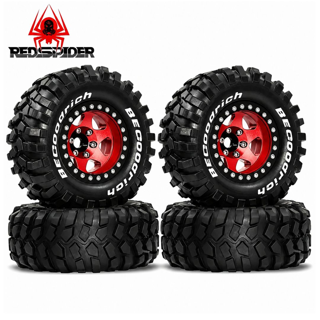 Red Spider 1.9-Inch Red Beadlock Wheels with 95mm Crawler Tires (Set of 4)