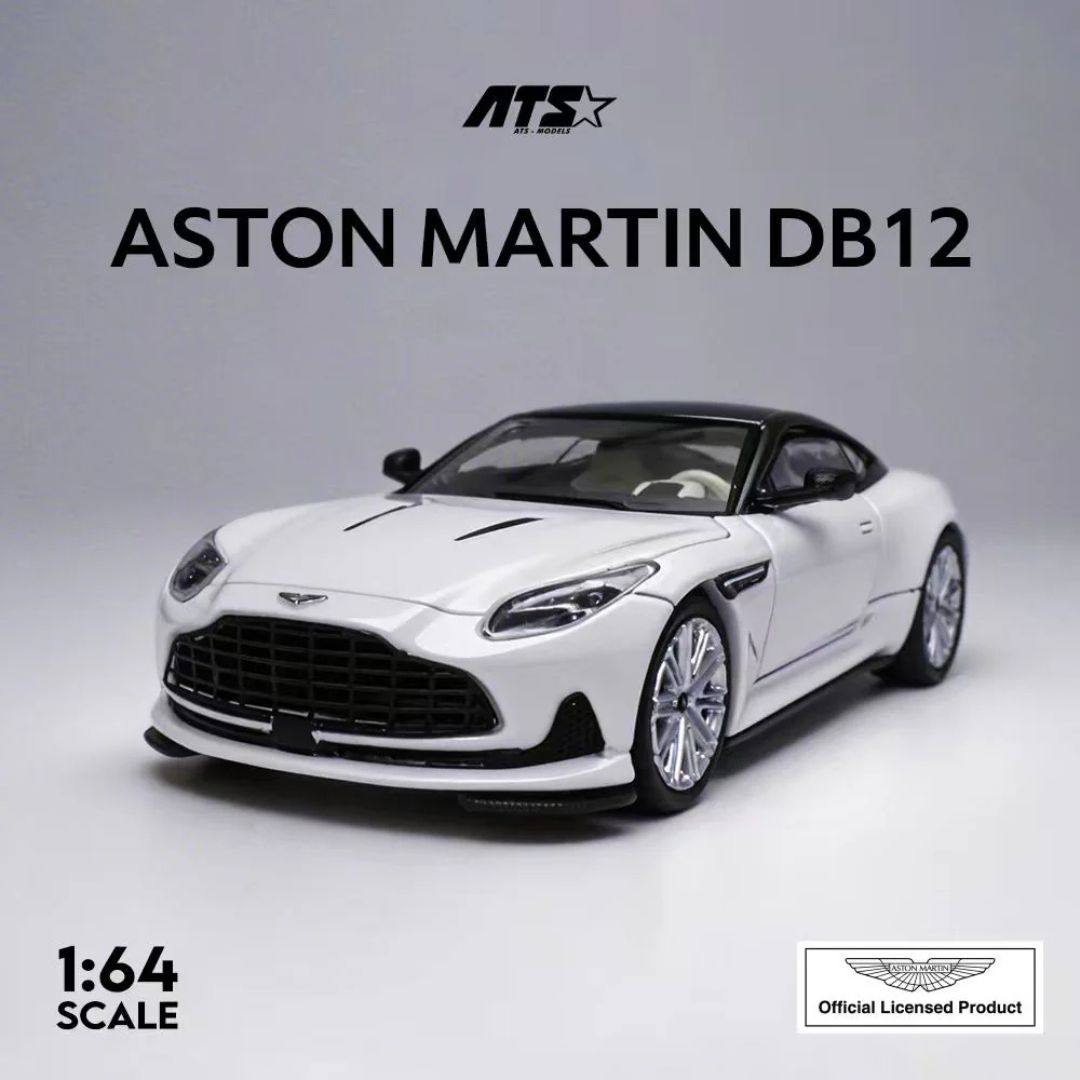 ATS Aston Martin DB12 1:64 Diecast Model – Pearl White with Acrylic Display Case