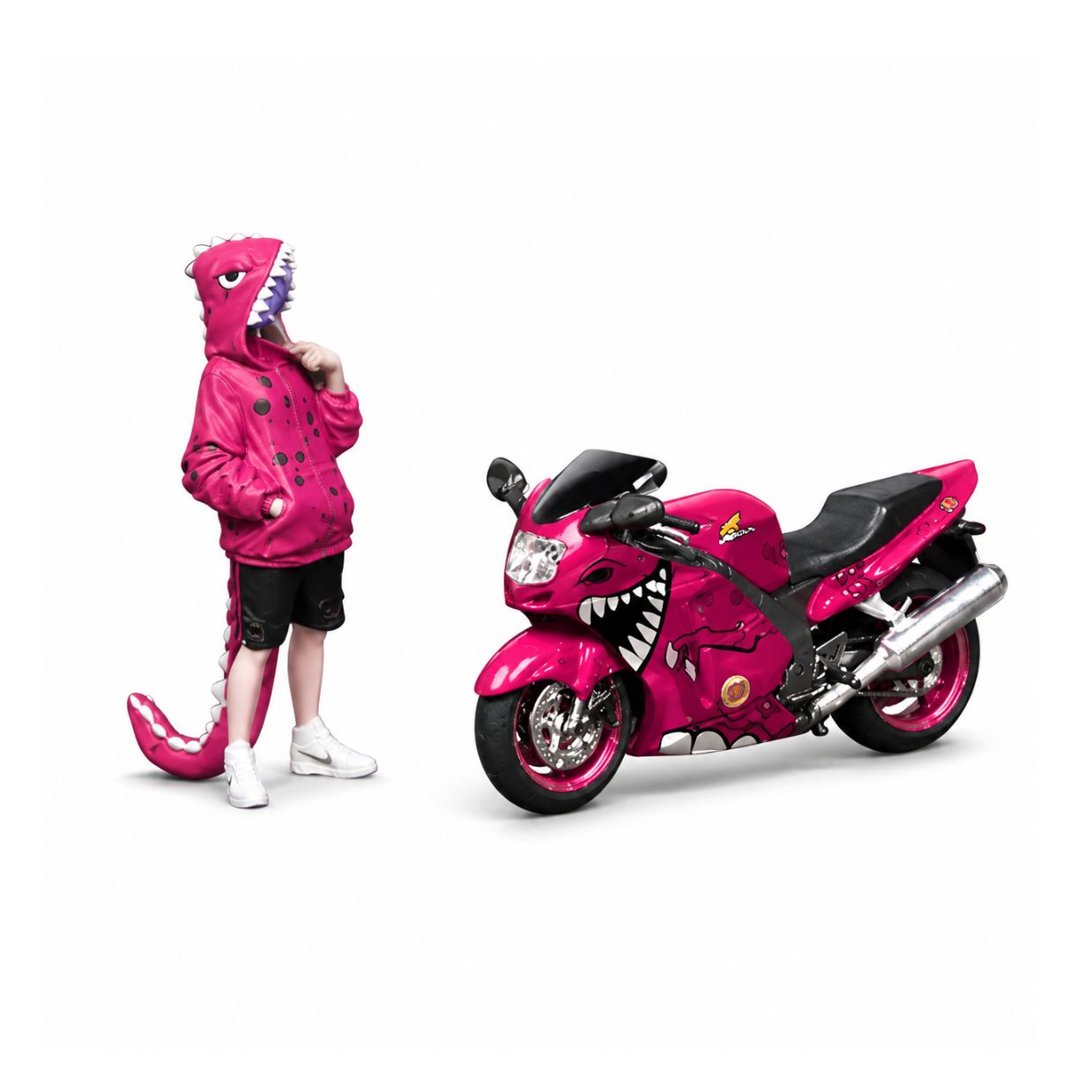 MoreArt 1:64 Honda CBR1100XX Pink Tyrannosaurus Motorcycle Doll M-212