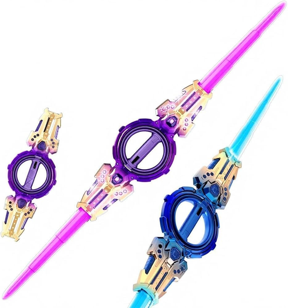 Fire Spiral Sword Double-Edged Rotating LED Light Sword with Sound – Wrist-Activated Role Play Toy